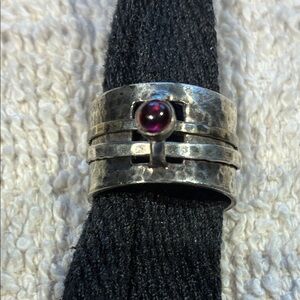 Artisan Silver Ring with Deep Red Accent